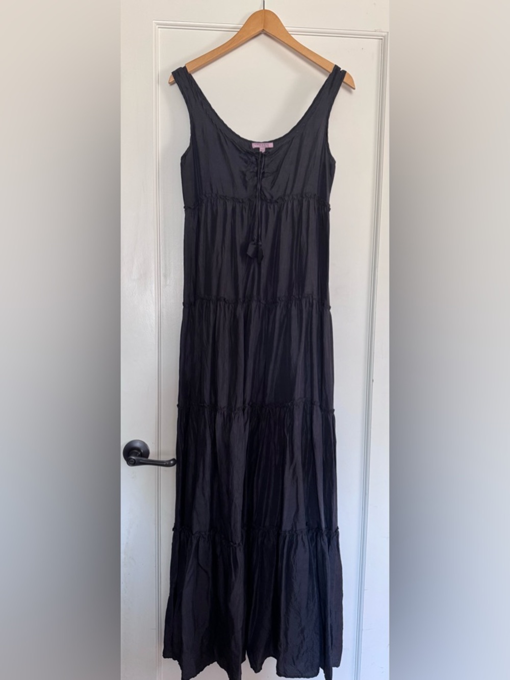 Calypso St. Barth Black Silk Sleeveless Tiered Maxi Dress